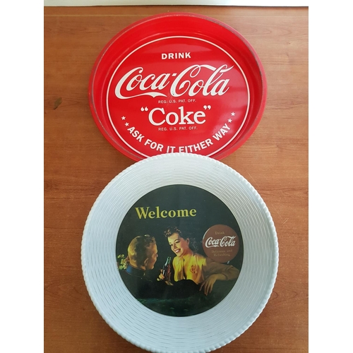 776 - Collection of 5 x Retro Round Trays; Coca Cola Trays (Plastic and Metal) and 2 x Different Pattern M... 