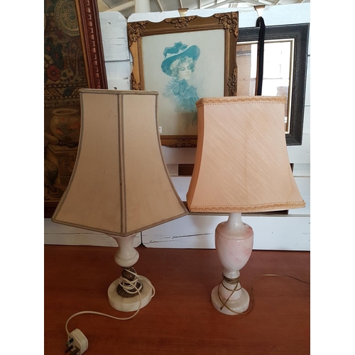 778 - 2 x Vintage Style Table Lamps with Alabaster and Marble Base and Lamp Shades (H:56cm each)