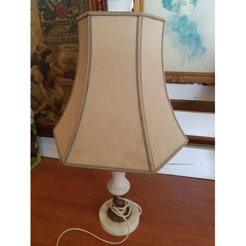 778 - 2 x Vintage Style Table Lamps with Alabaster and Marble Base and Lamp Shades (H:56cm each)