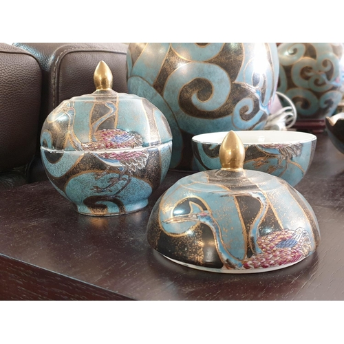 779 - Oriental Home Decor Set - Hand Painted Royal Satsuma, Made in China Ceramic Set; Large Urn, Medium U... 