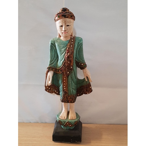 266 - Thai Carved Wood Buddha Figure (H:45cm)