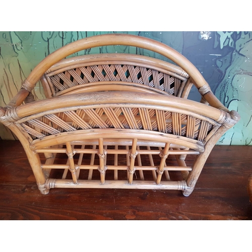 465 - Large Bamboo Magazine Rack Together with 3 x Different Wicker Baskets (Assorted, A/F), (4pcs)