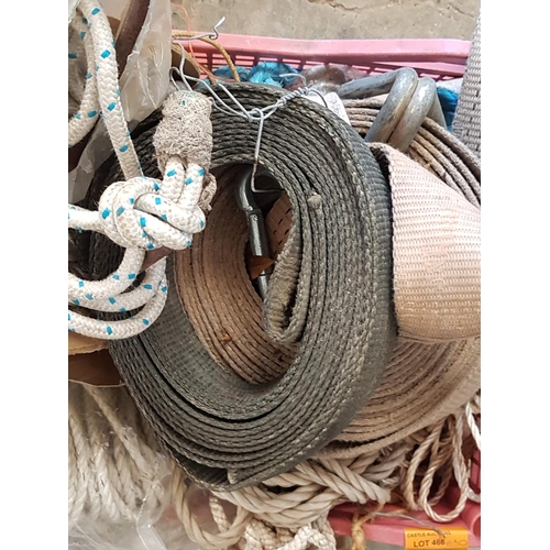 466 - Large Box of Various Ropes Tow Straps and Others