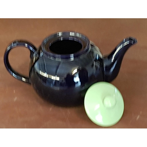 475 - Jim Jam Large Ceramic Tea Pot - Navy Blue with Light Green Lid