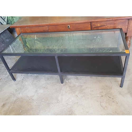 493 - Ikea Coffee Table / TV Bench Metal Glass Top (40 x 100 x 32.5cm)