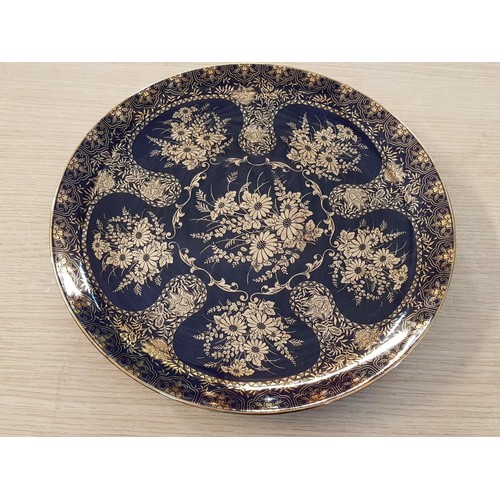 477 - Cobalt Blue and Floral Golden Pattern Oversize Salad Set; Bowl (Ø25.5 x H:11.5 and Plate (Ø31cm)