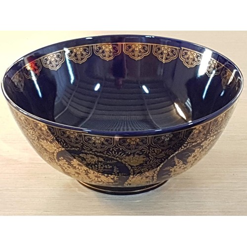 477 - Cobalt Blue and Floral Golden Pattern Oversize Salad Set; Bowl (Ø25.5 x H:11.5 and Plate (Ø31cm)