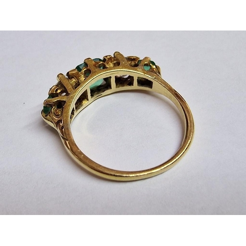 115A - Victorian 18ct Gold, Diamond and Emerald Ring; 5-Stone with Central Radiant Cut Emerald (Approx. 6mm... 