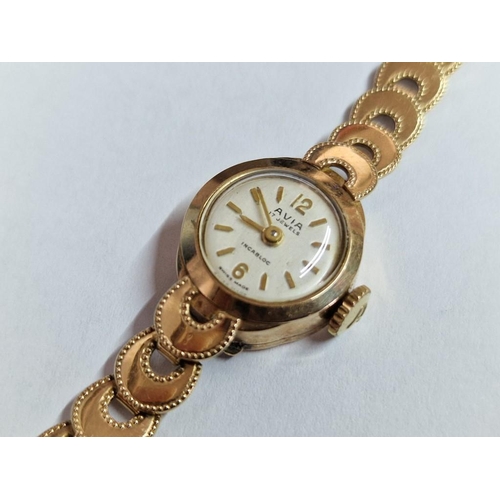 254A - Vintage 9ct Avia Ladies Cocktail / Dress Watch, Swiss Made, 17 Jewels Manual Wind Movement * Running... 