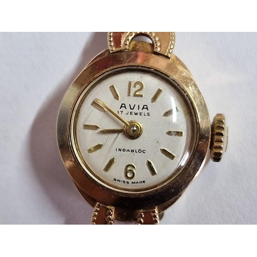 254A - Vintage 9ct Avia Ladies Cocktail / Dress Watch, Swiss Made, 17 Jewels Manual Wind Movement * Running... 