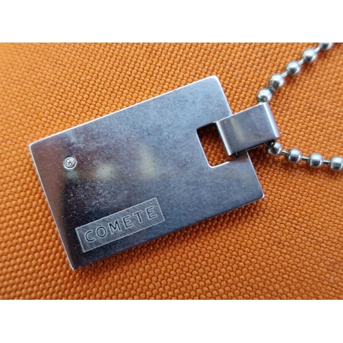 651 - Modern Designer 'Comete Gioielli' Rectangular Steel Pendant on Necklace, Set with Clear Stone, with ... 