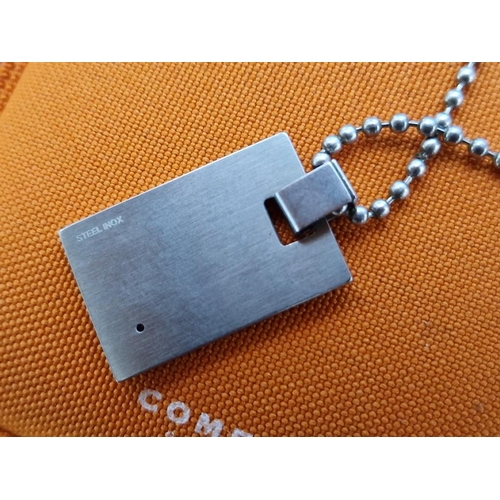 651 - Modern Designer 'Comete Gioielli' Rectangular Steel Pendant on Necklace, Set with Clear Stone, with ... 