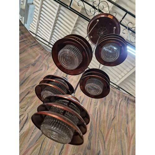 670 - Copper Ceiling Light with 5 x Hanging Lights with Glass Shades