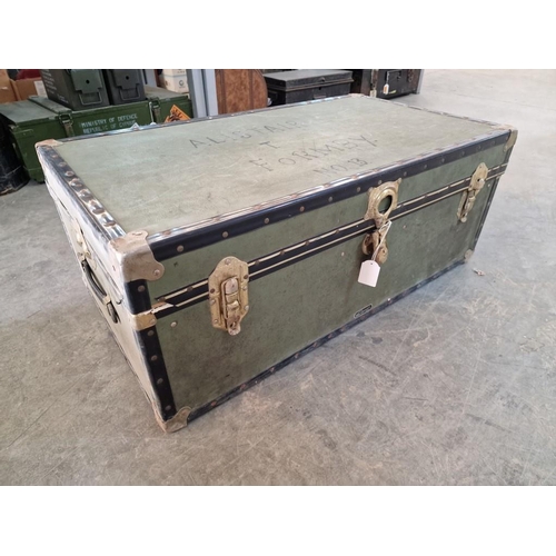 91 - Vintage Travelling Trunk with Leather Carrying Handles and Metal Clasps, (Approx. 92 x 51 x 36cm)