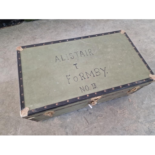 91 - Vintage Travelling Trunk with Leather Carrying Handles and Metal Clasps, (Approx. 92 x 51 x 36cm)