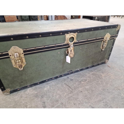 91 - Vintage Travelling Trunk with Leather Carrying Handles and Metal Clasps, (Approx. 92 x 51 x 36cm)