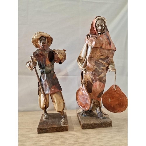 93 - 2 x Vintage Hand Made Folk Art Paper Mache Figures / Sculptures, (Max. H: 34cm), (2)