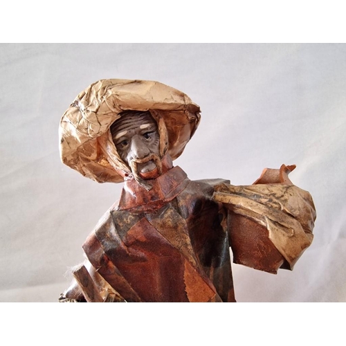 93 - 2 x Vintage Hand Made Folk Art Paper Mache Figures / Sculptures, (Max. H: 34cm), (2)