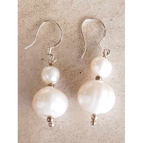 622 - Dangling .925 Silver Earring with Large Beautiful Pearls