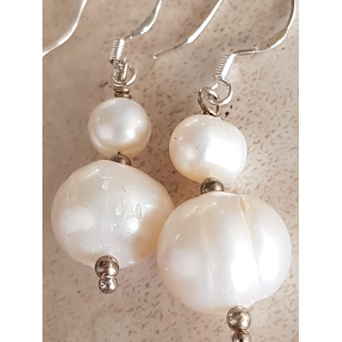 622 - Dangling .925 Silver Earring with Large Beautiful Pearls