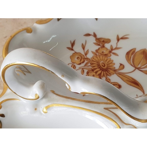 625 - JLMENAU Graf Von Henneberg (Germany) Gold Trim - Gold Floral Pattern Porcelain 3 - Sections Dish wit... 