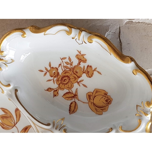 625 - JLMENAU Graf Von Henneberg (Germany) Gold Trim - Gold Floral Pattern Porcelain 3 - Sections Dish wit... 