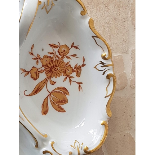 625 - JLMENAU Graf Von Henneberg (Germany) Gold Trim - Gold Floral Pattern Porcelain 3 - Sections Dish wit... 