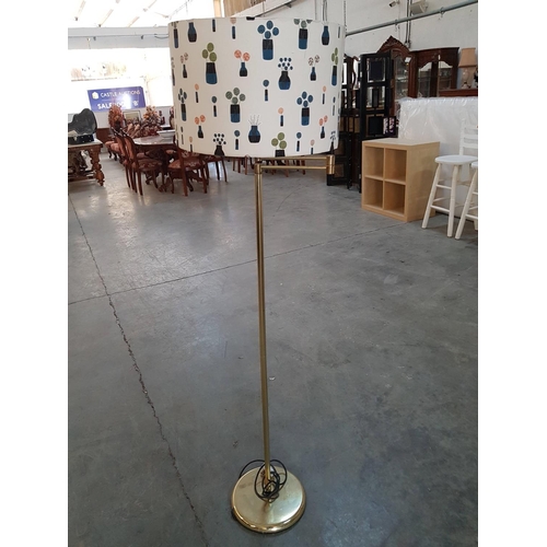 640 - Mid Century Brass Effect Standing Floor Lamp (H:151cm) with Decorative Lampshade and Swing Arm