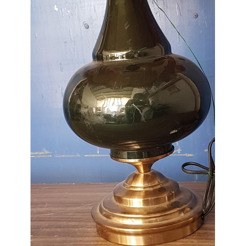 644 - Large Classic Table Lamp; Dark Green and Brass Effect Base with Retro Lampshade with Fringe (H:85cm)... 