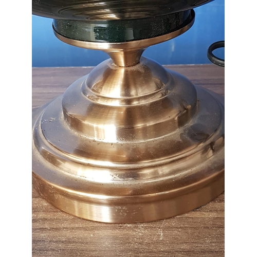 644 - Large Classic Table Lamp; Dark Green and Brass Effect Base with Retro Lampshade with Fringe (H:85cm)... 