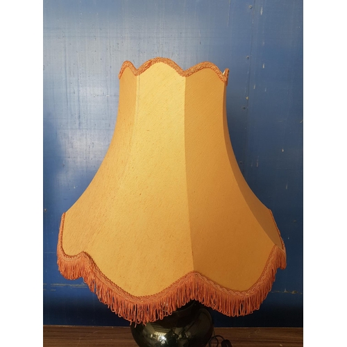 644 - Large Classic Table Lamp; Dark Green and Brass Effect Base with Retro Lampshade with Fringe (H:85cm)... 