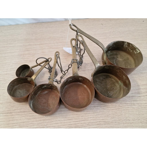 25B - Vintage Graduating Set of 6 x Copper Saucepans / Measures, (6)