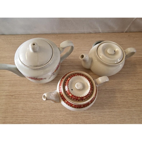 43A - 3 x Vintage Porcelain Tea Pots, Incl. Royal Falcon Ironstone 'Sandringham', England, (3)