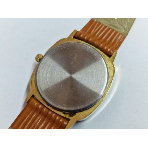 574 - Vintage Zodiac Watch, Unbranded with Gold Tone Case and Leather Strap, Quartz, * Running When Lotted... 