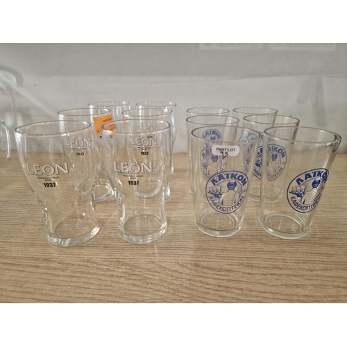 95 - Set of 6 x LEON Half Pint Beer Glasses, Together with Set of 6 x Vintage 'Laikon' Water Glasses, (12... 