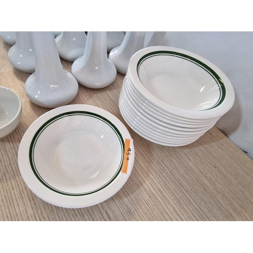 95A - Qty of White Colour China / Tableware; 12 x 'Dudson' Bowls with Green Border, 6 x Small Dishes, 12 x... 