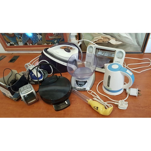 199 - Assorted Electric Home Tools Collection; Hand Frappe Mixer, Digital Kitchen Scales, Make Up Mirror, ... 