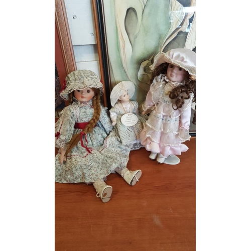 295 - Porcelain Dolls with Vintage Style Outfit (H:31cm, H:2cm, H:41cm)