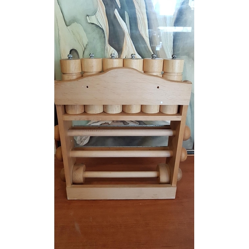 509 - Wooden Multi Kitchen Roll Holder Together with 6 x Wooden Small Spices Grinders (H:13.5cm each), (33... 