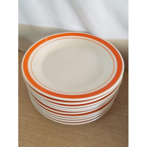 551 - Retro Style Set of Plates with Orange Rims, 20 x pcs (2 x Soup Plates, 10 x Side Plates / Cake plate... 