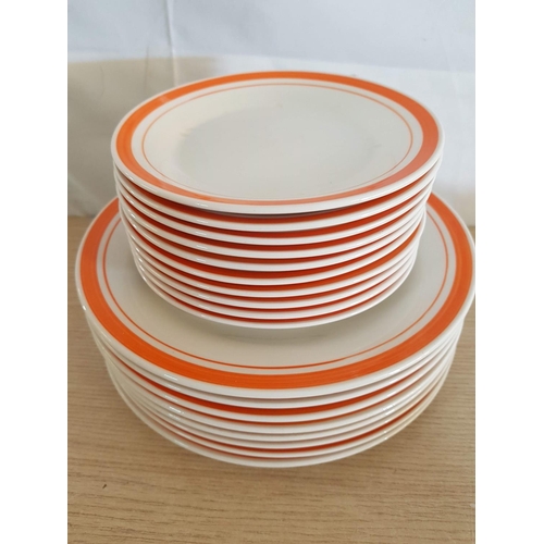 551 - Retro Style Set of Plates with Orange Rims, 20 x pcs (2 x Soup Plates, 10 x Side Plates / Cake plate... 