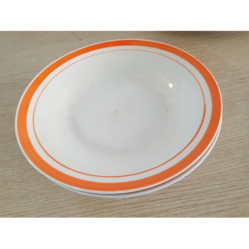 551 - Retro Style Set of Plates with Orange Rims, 20 x pcs (2 x Soup Plates, 10 x Side Plates / Cake plate... 