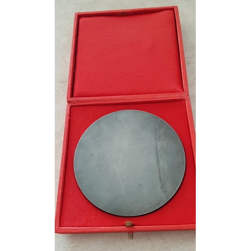 648 - Bulgarian Civil Defense Memorabilia Large White Metal Commemorative Medal in Original Box (Ø8cm)