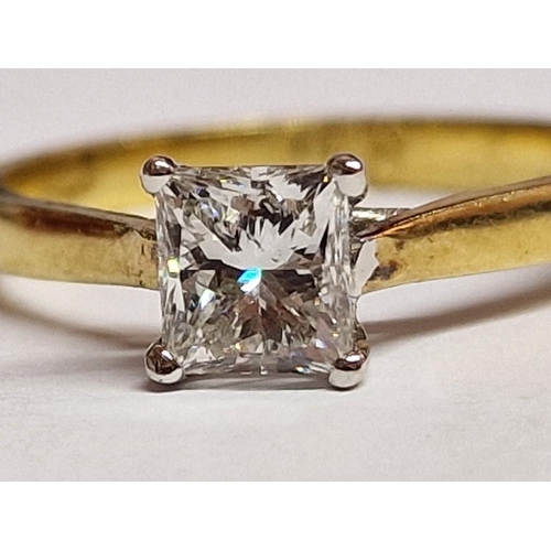 649 - 18ct Gold and 0.5ct Princess Cut Diamond Solitaire Ring, (Approx. Size: L/M, 2.5g)