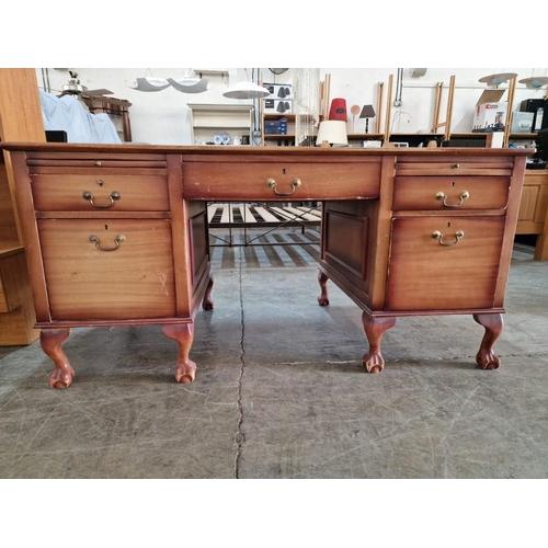 789 - Vintage English Twin Pedestal Kneehole Writing Desk with 5-Drawers and 2 x Slide-Out Extensions, Ove... 