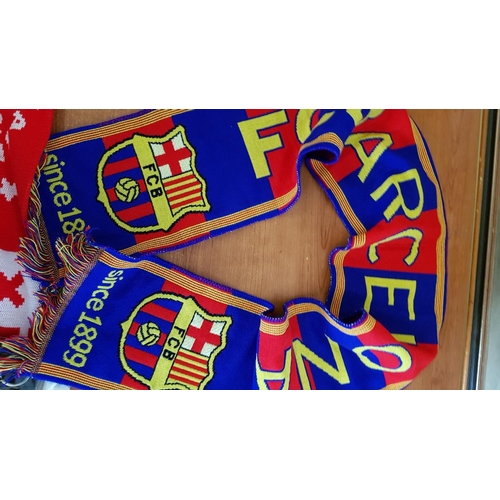 334 - Football Fans Memorabilia; FC Barcelona Scarf and Key Ring, Ajax Amsterdam Scarf Together with Extra... 