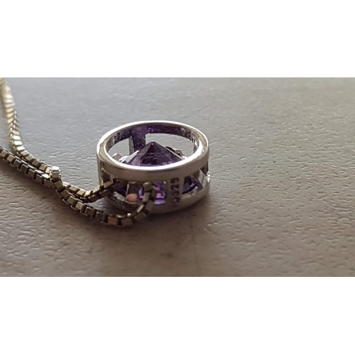 440 - Silver Necklaces / Chains with Filigree Pendant with Blue Stones and Round Pendant with Purple Stone... 