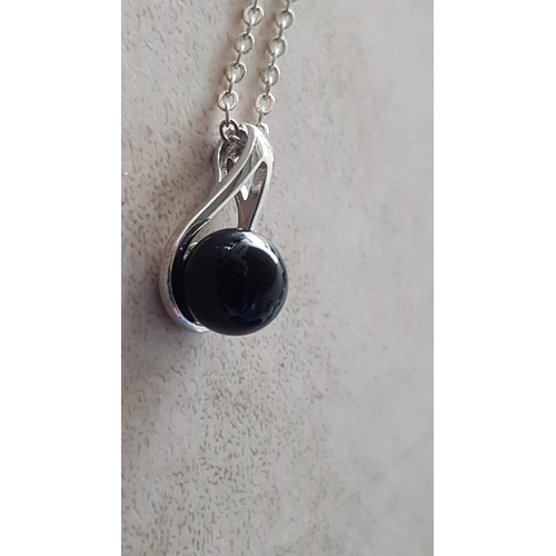 442 - .925 Silver Chain (L:42cm) Together with Decorative .925 Silver Pendant Decorated with Black Ball (T... 