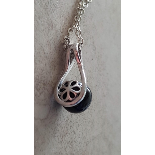 442 - .925 Silver Chain (L:42cm) Together with Decorative .925 Silver Pendant Decorated with Black Ball (T... 