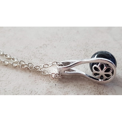 442 - .925 Silver Chain (L:42cm) Together with Decorative .925 Silver Pendant Decorated with Black Ball (T... 